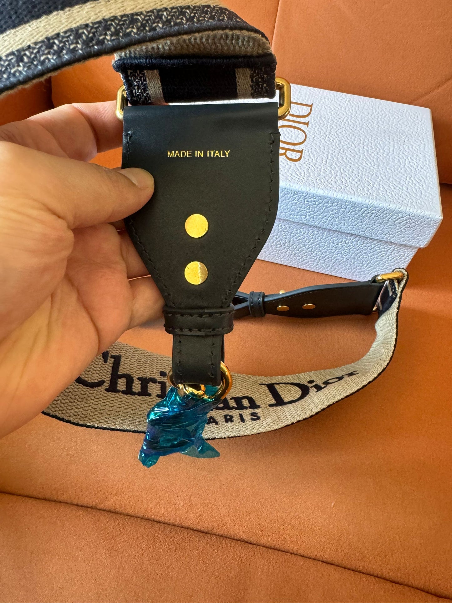 Cinturón de lona bordada de Christian Dior con detalles dorados