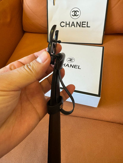 Chanel Black Leather Belt with Matte Double C Buckle