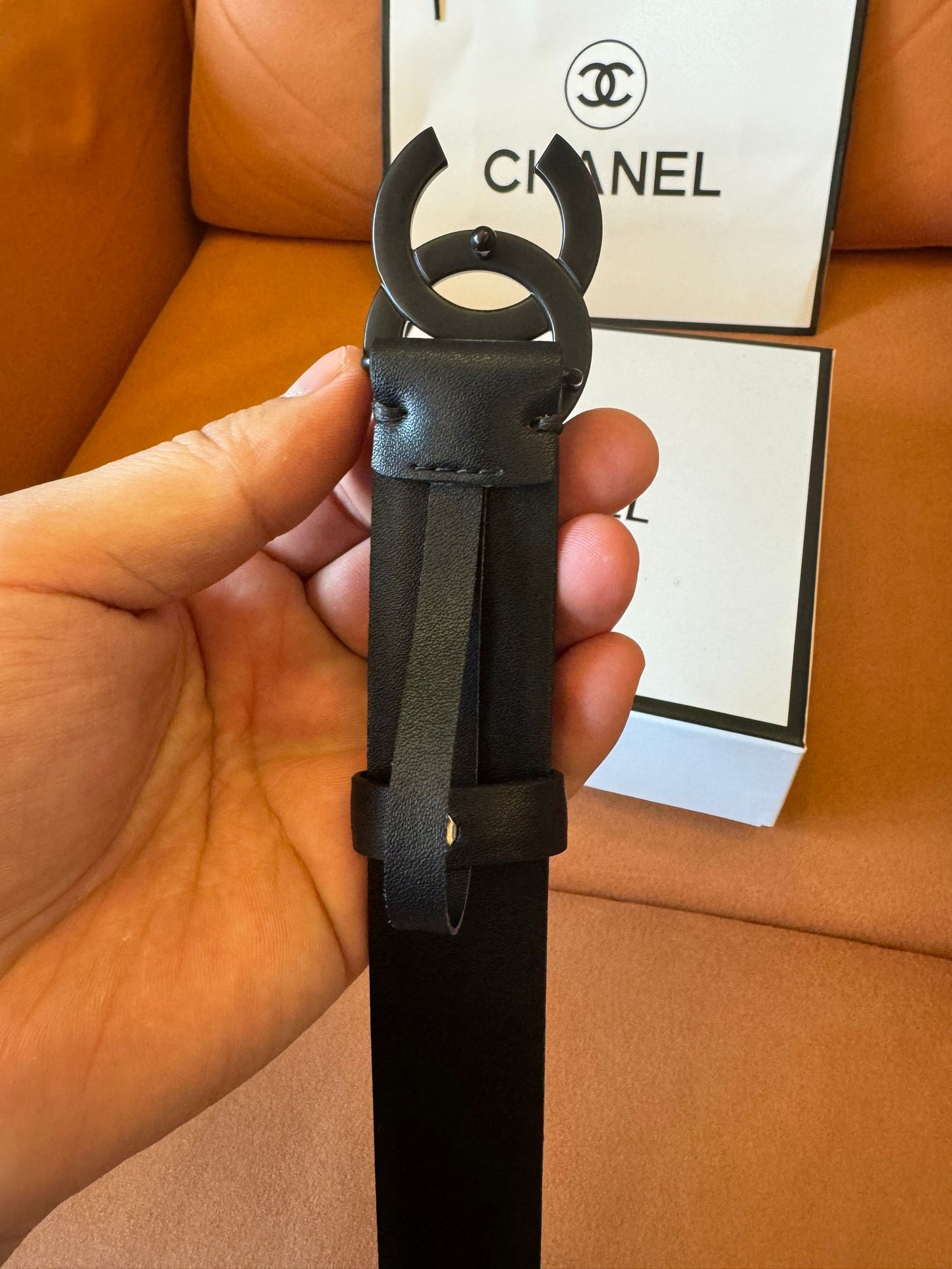Chanel Black Leather Belt with Matte Double C Buckle