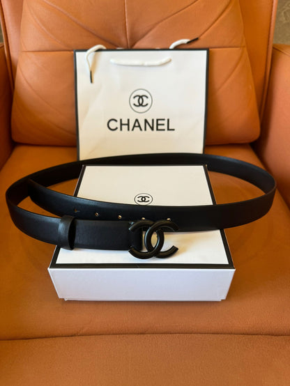 Chanel Black Leather Belt with Matte Double C Buckle