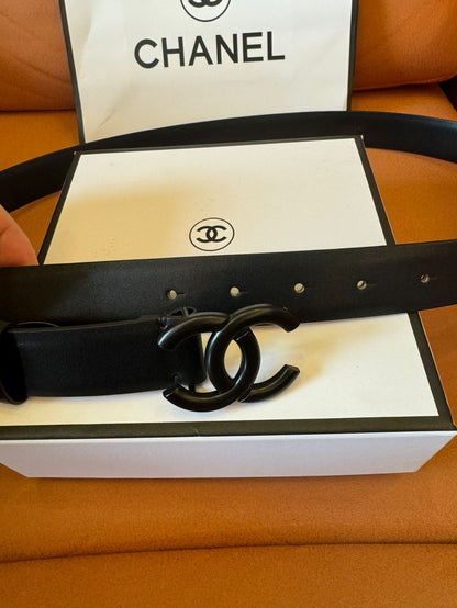 Chanel Black Leather Belt with Matte Double C Buckle