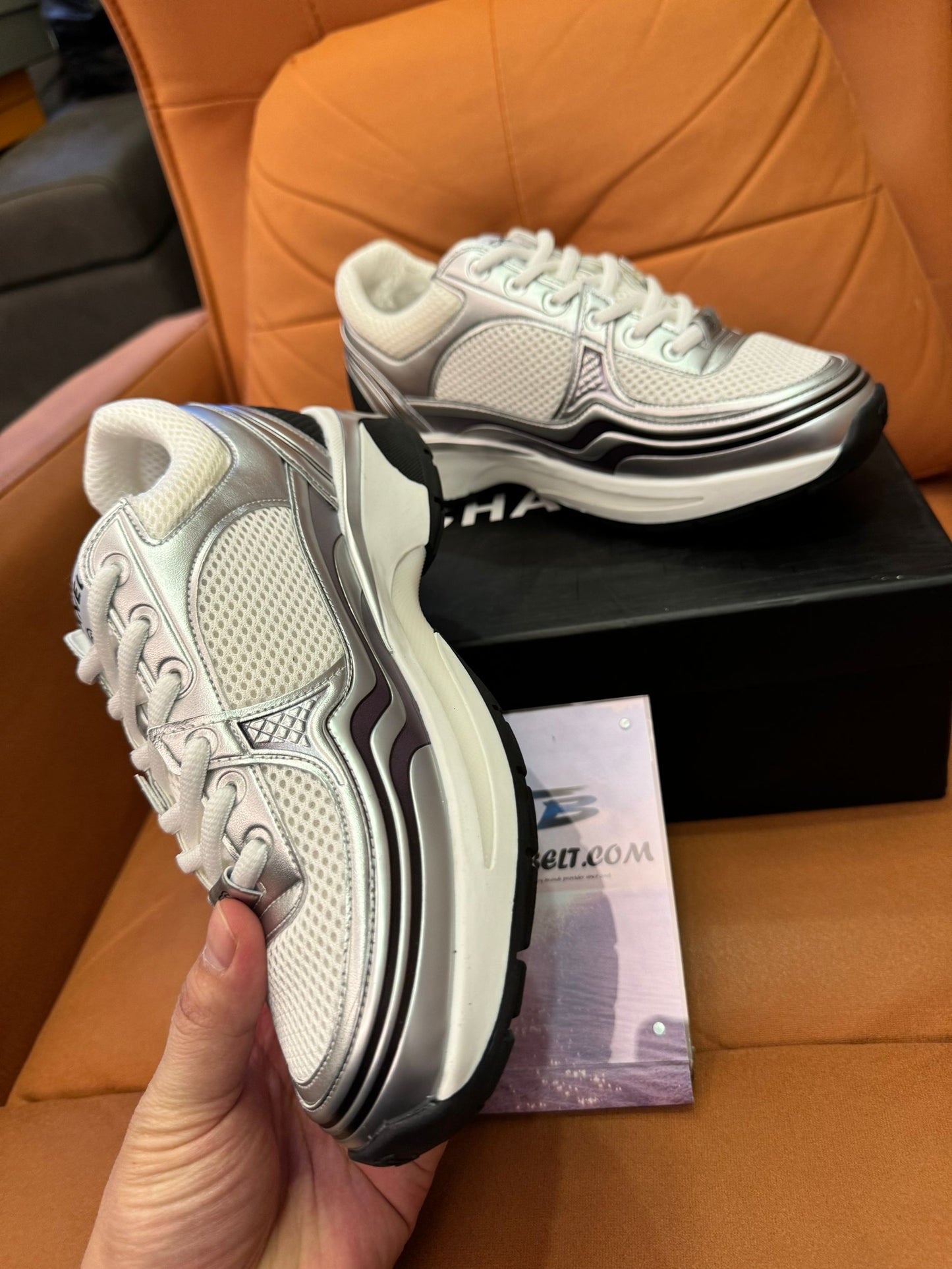 Chanel Mesh & Metallic Leather Sneakers