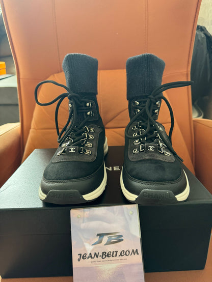 Chanel Black Suede 21s Sock High Top Sneakers Shoes