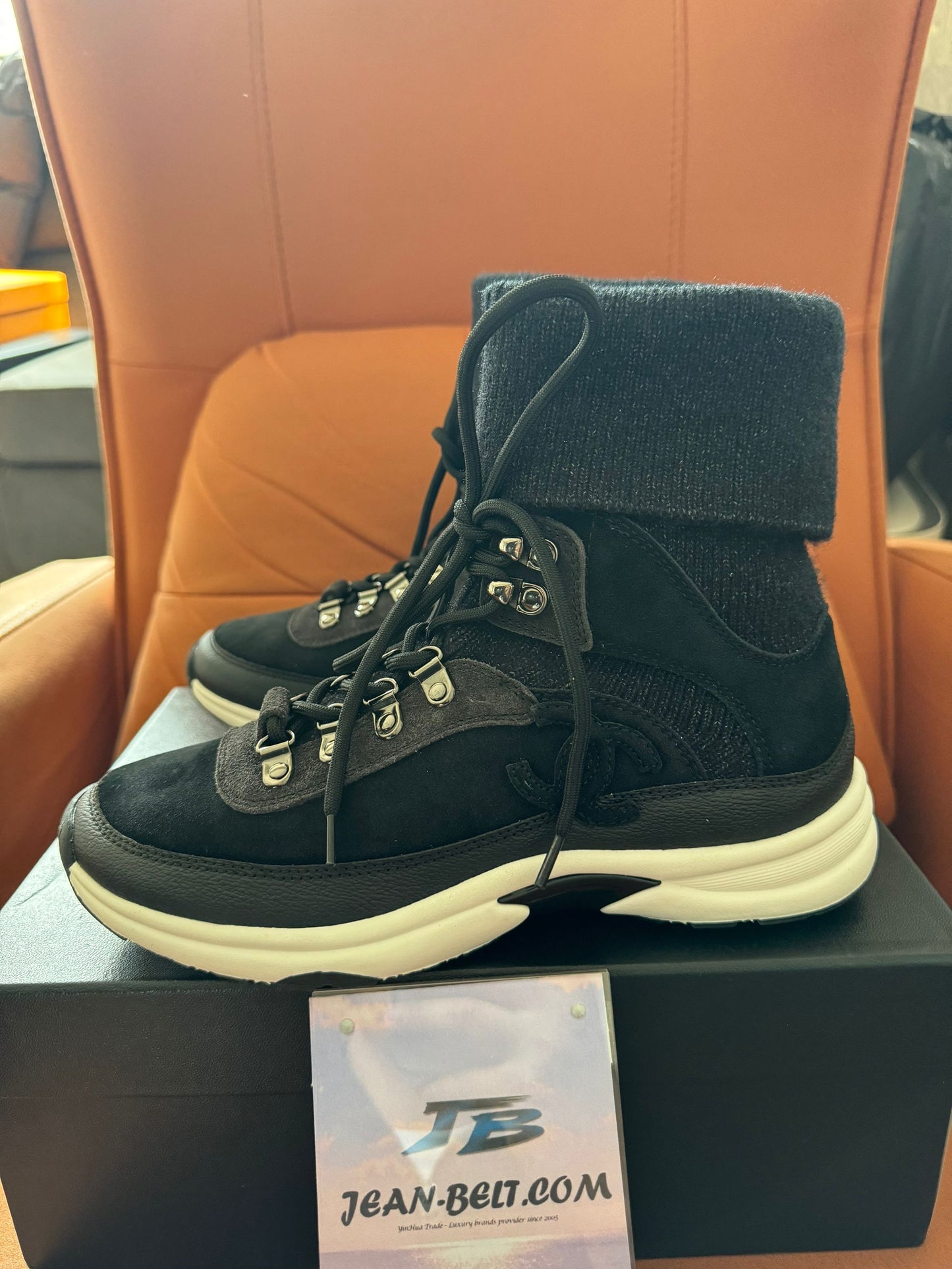 Chanel Black Suede 21s Sock High Top Sneakers Shoes