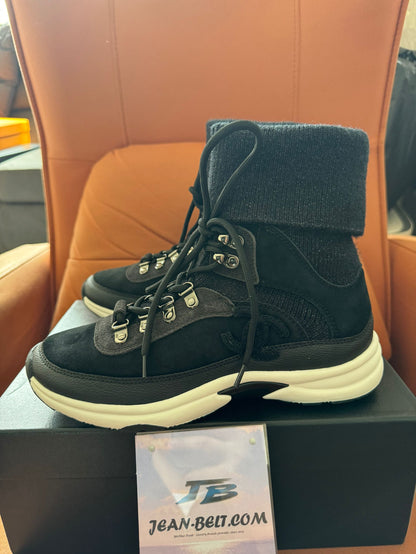 Chanel Black Suede 21s Sock High Top Sneakers Shoes