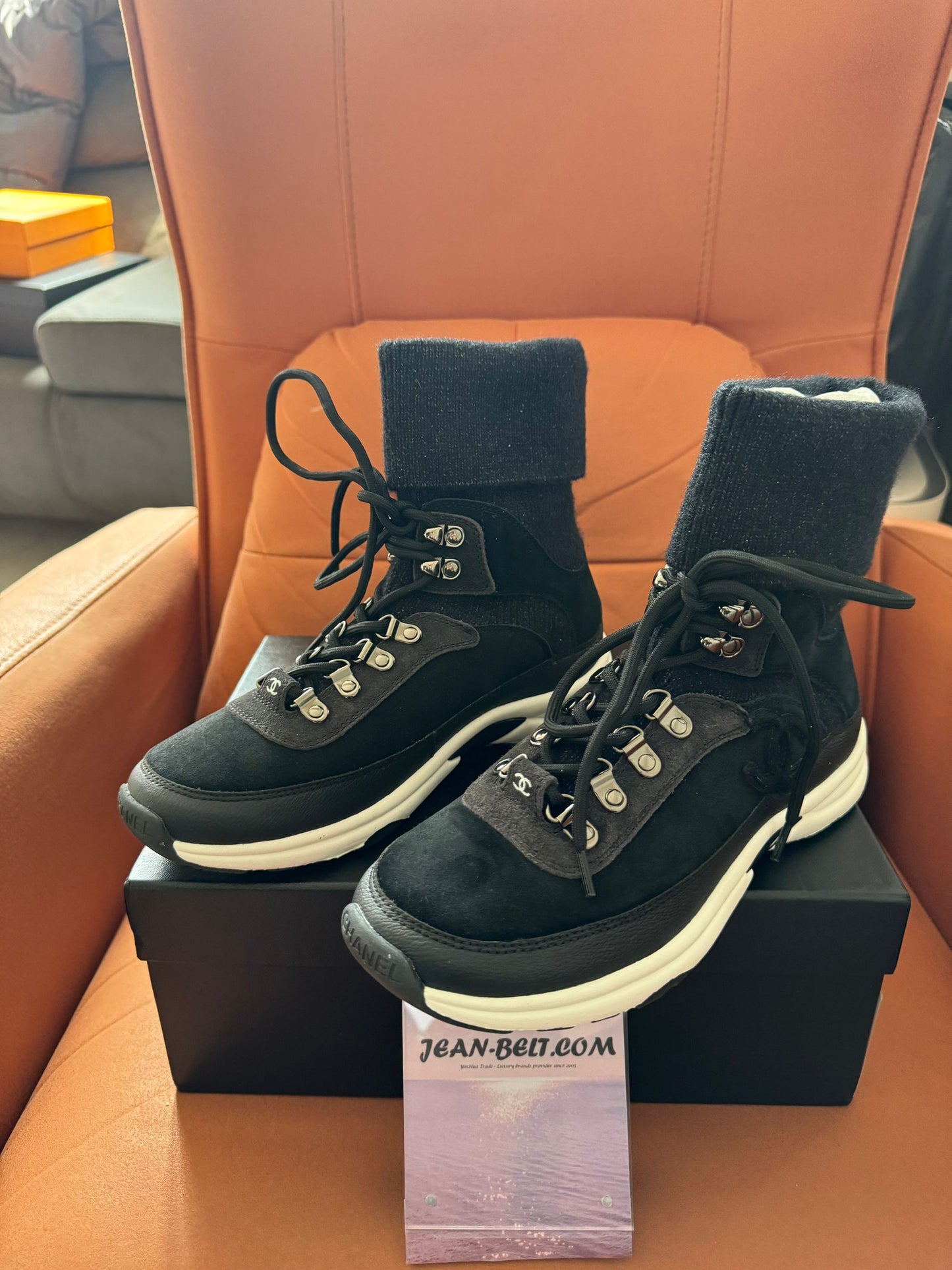 Chanel Black Suede 21s Sock High Top Sneakers Shoes