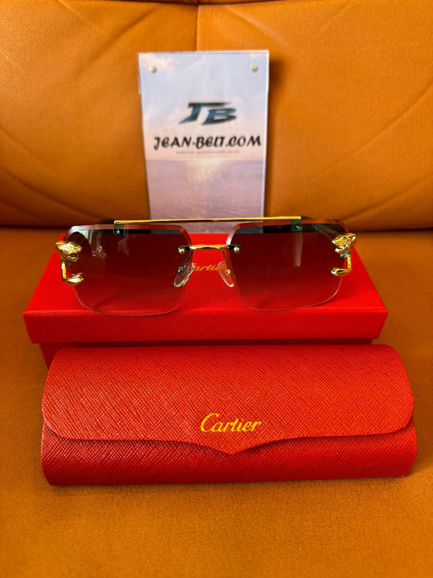 Cartier Rimless Gold Panther Sunglasses