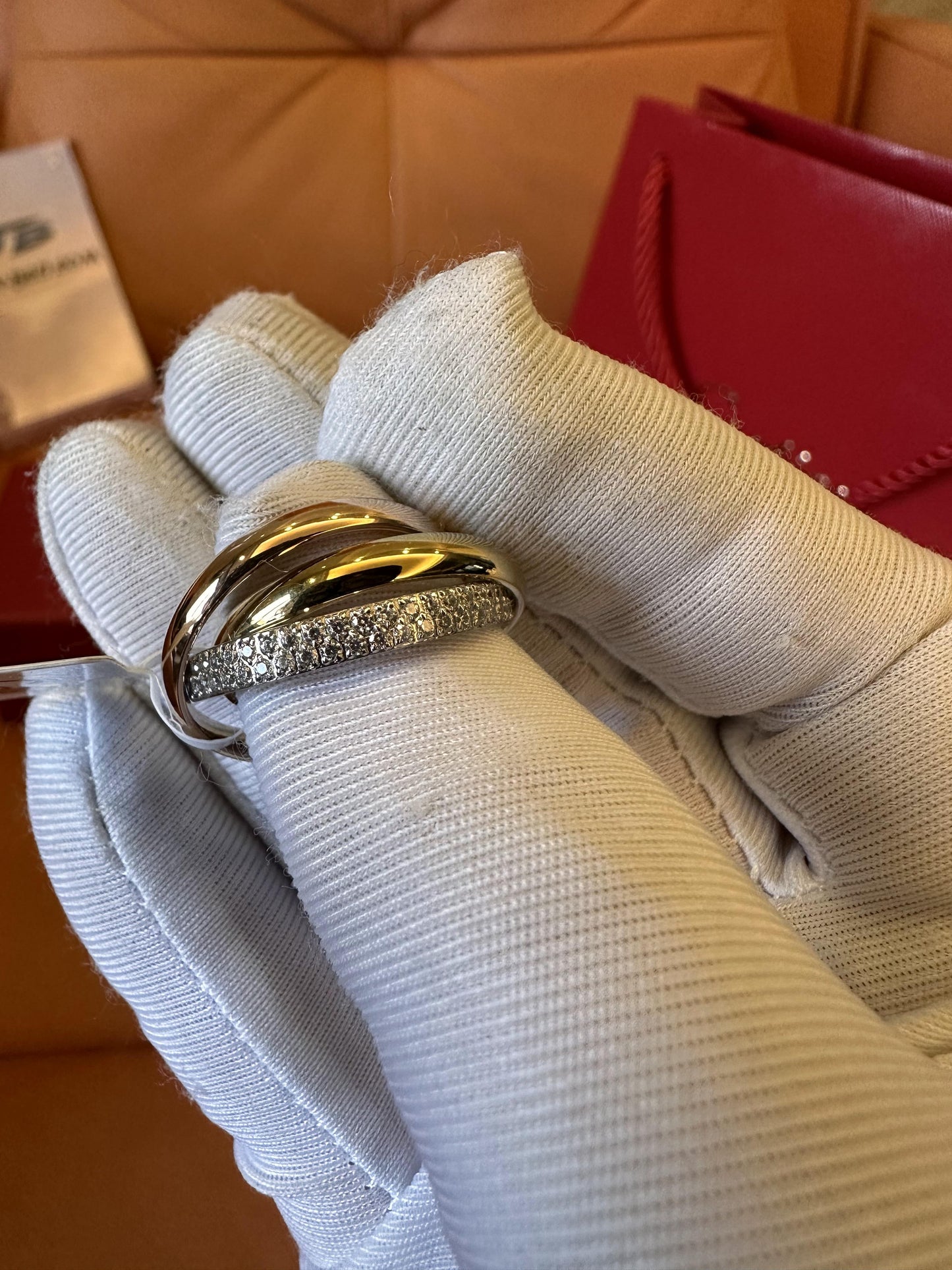 Cartier Trinity Ring with Diamond Pave in 18K Tri-Color Gold