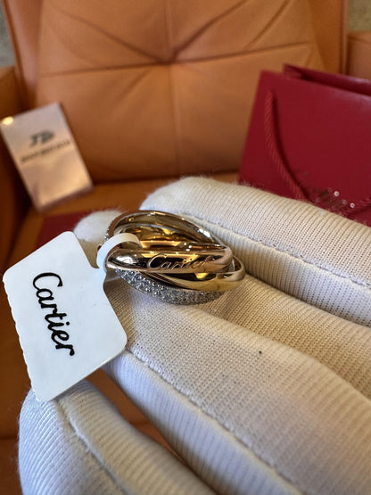 Cartier Trinity Ring with Diamond Pave in 18K Tri-Color Gold
