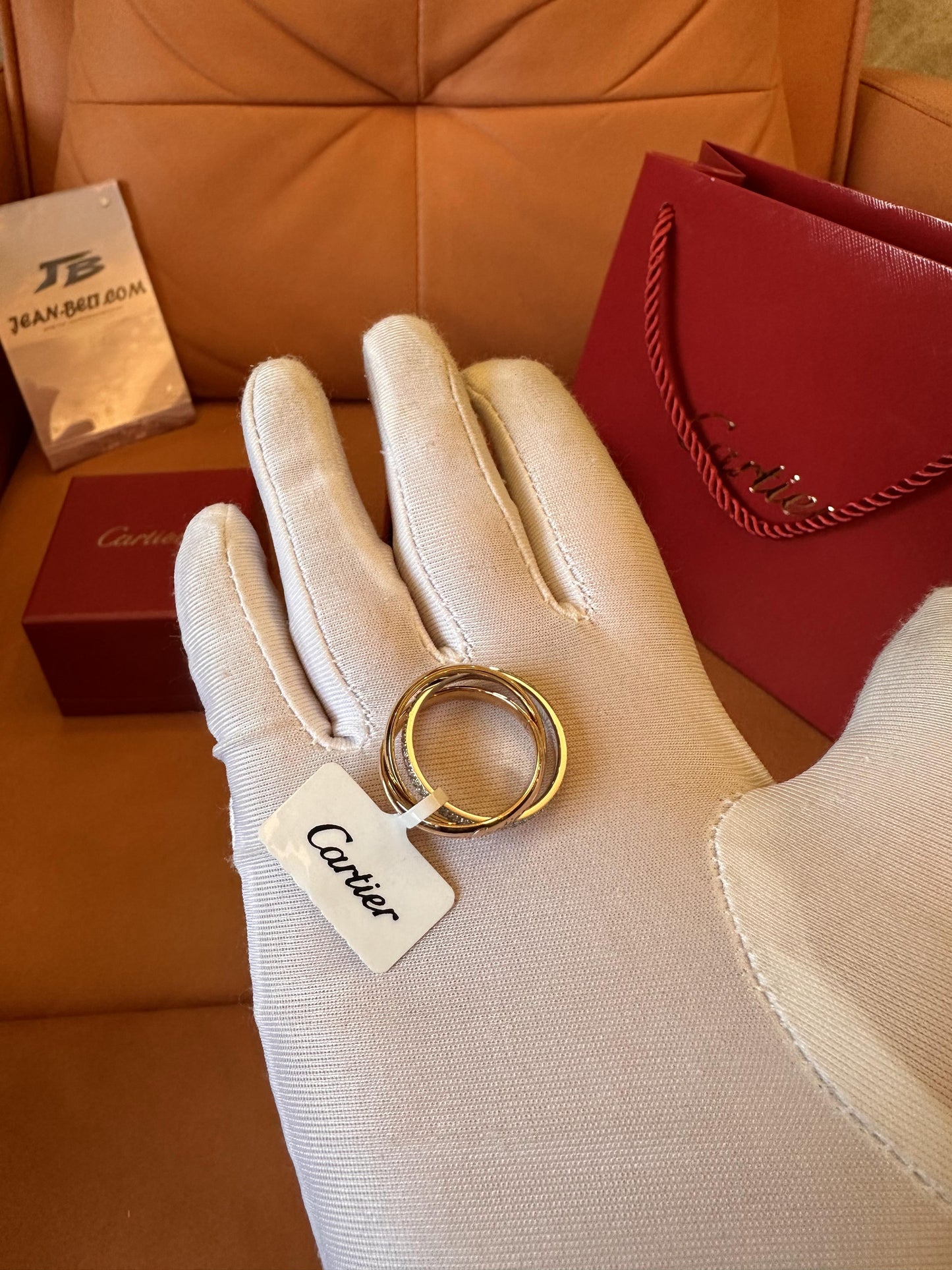 Cartier Trinity Ring with Diamond Pave in 18K Tri-Color Gold