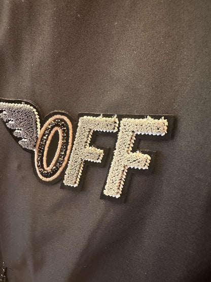 Off-White black jacket with "Explore the World" embroidery
