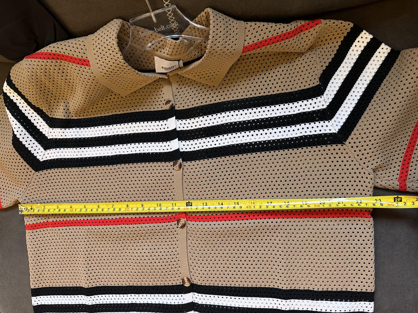 Burberry Camel Striped Knit Polo Shirt