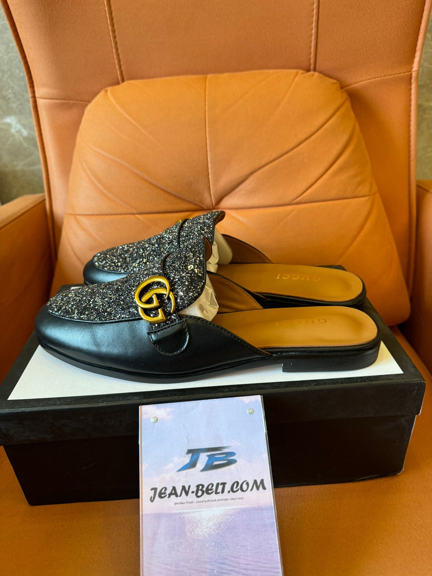 Mulas Gucci com glitter e freio de cavalo