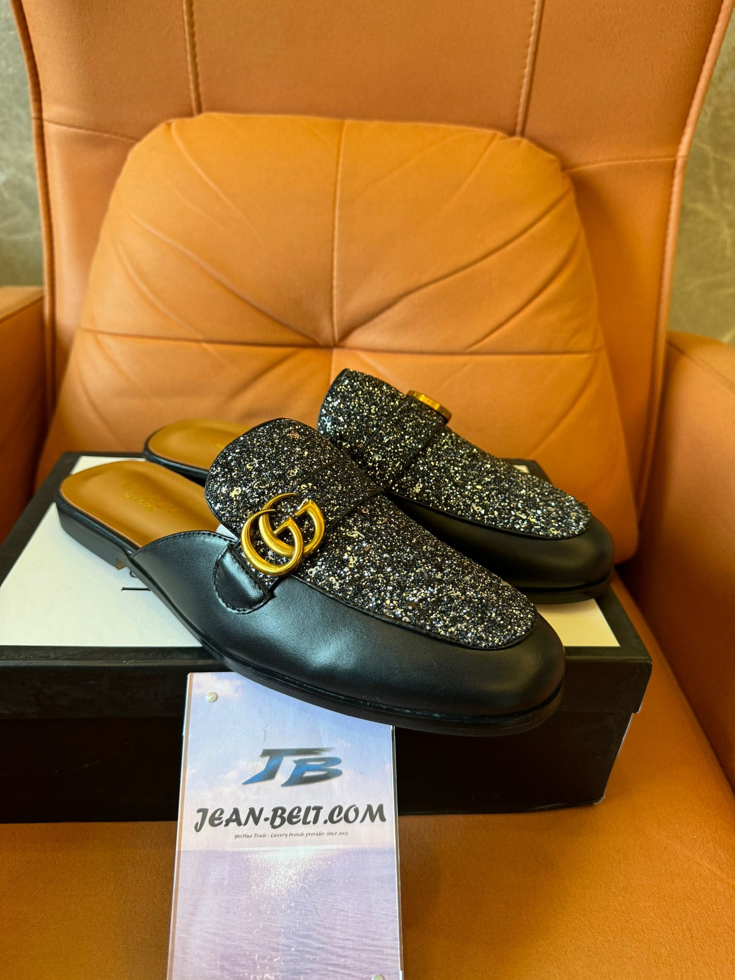 Mulas Gucci com glitter e freio de cavalo