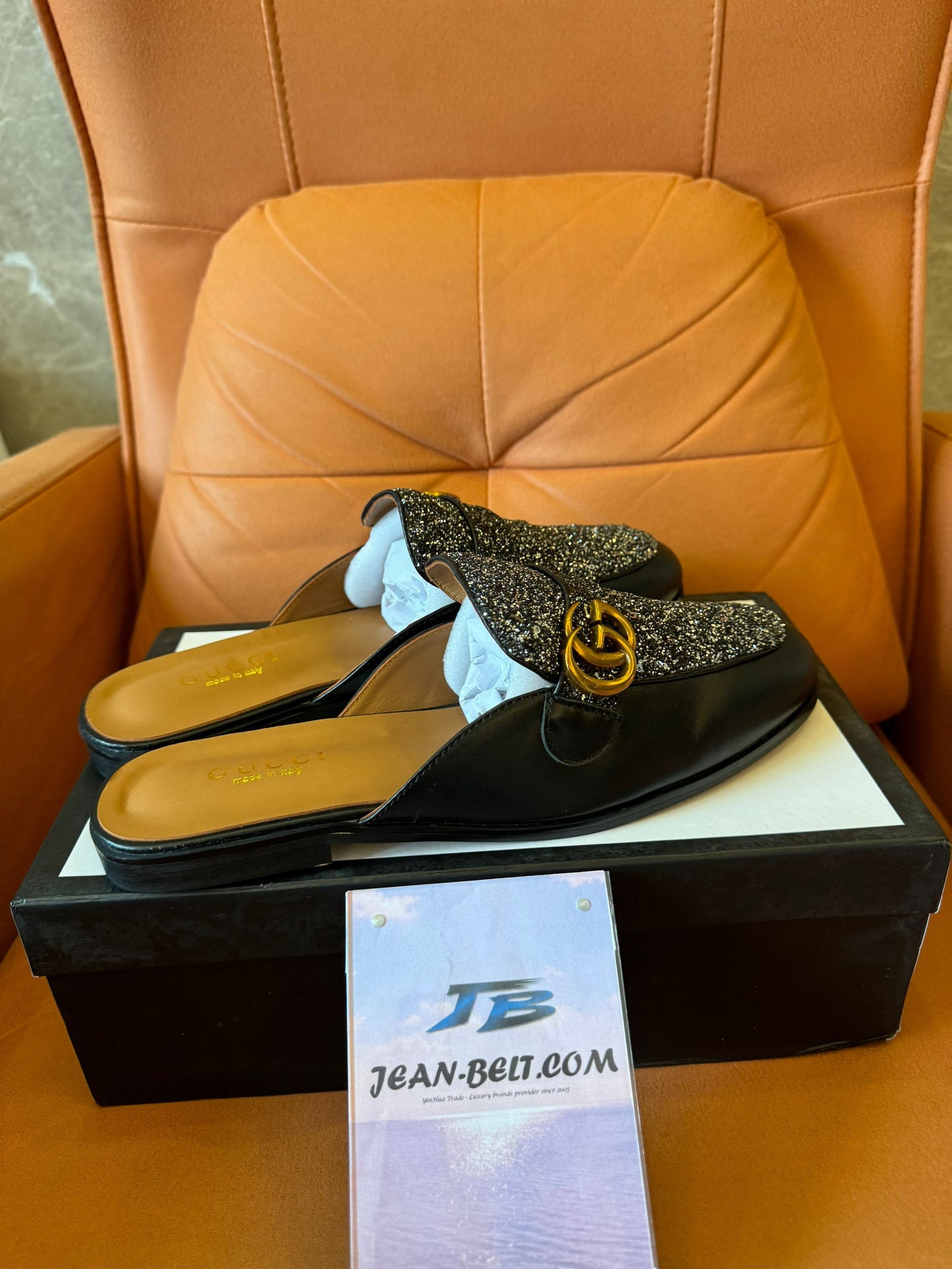 Mulas Gucci com glitter e freio de cavalo
