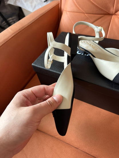 Chanel Mary Jane White Leather Cap Toe Flats Shoes