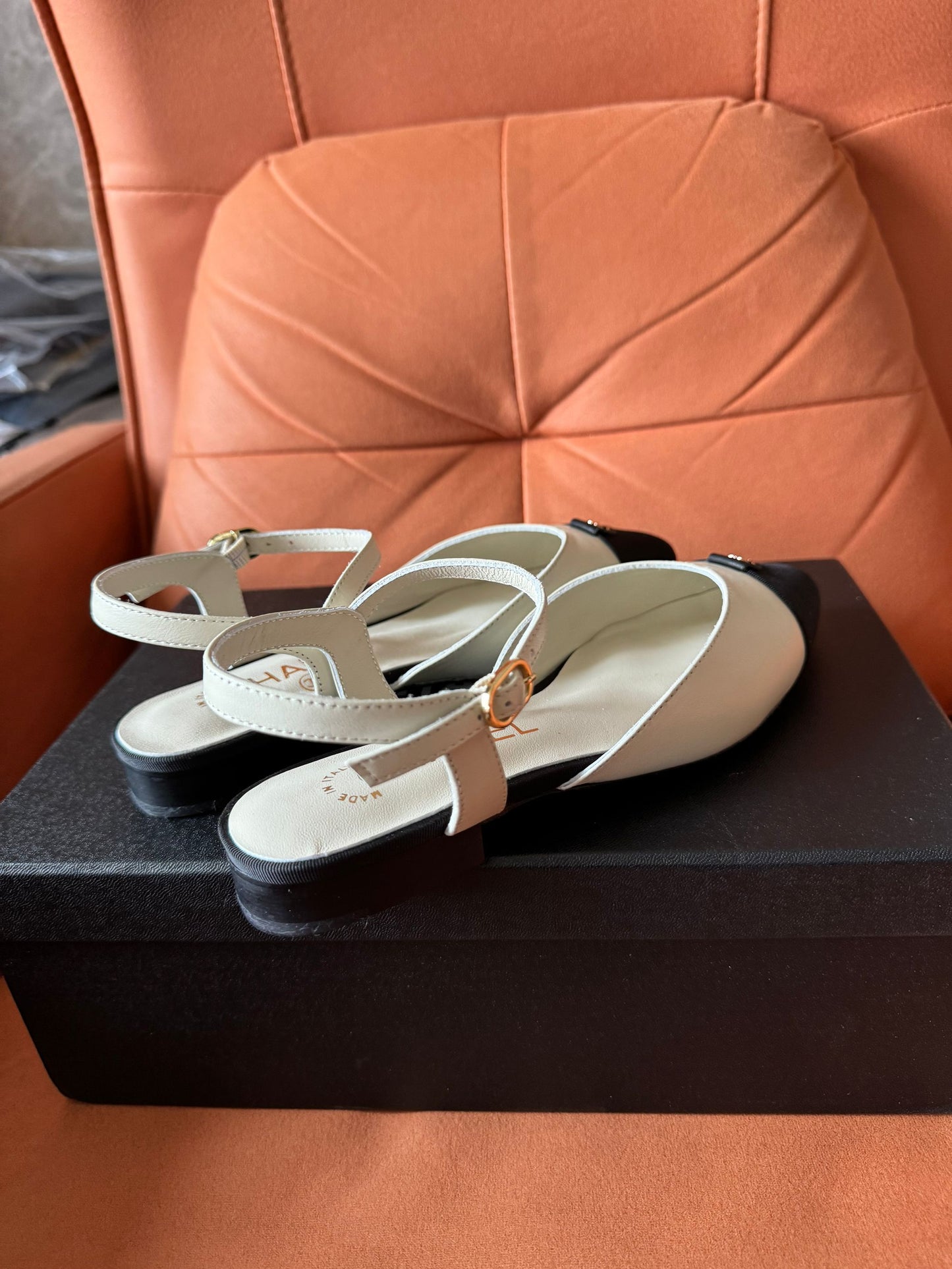 Chanel Mary Jane White Leather Cap Toe Flats Shoes