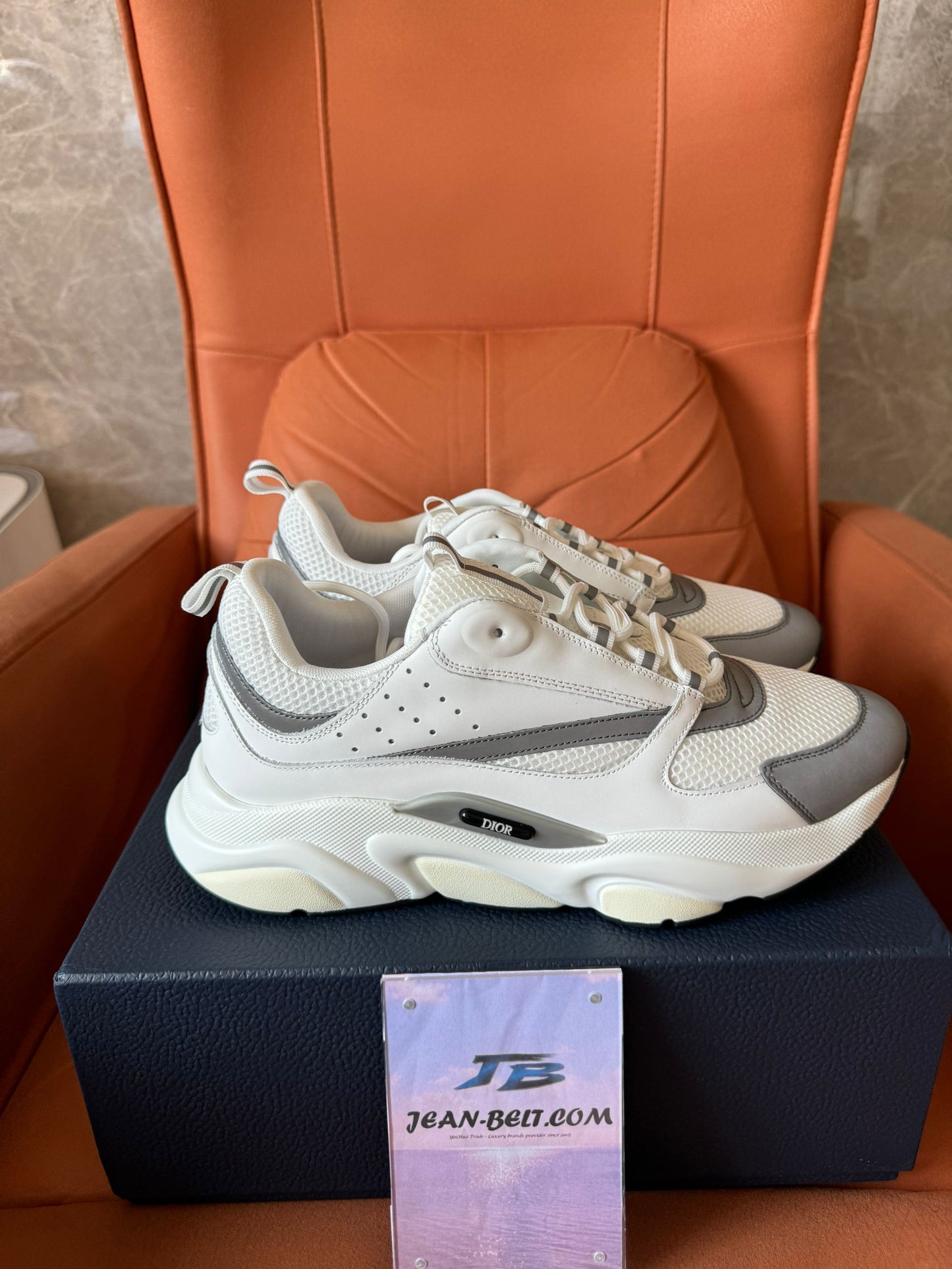 Tênis Dior B22 em malha e couro – branco/cinza