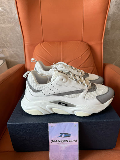 Tênis Dior B22 em malha e couro – branco/cinza