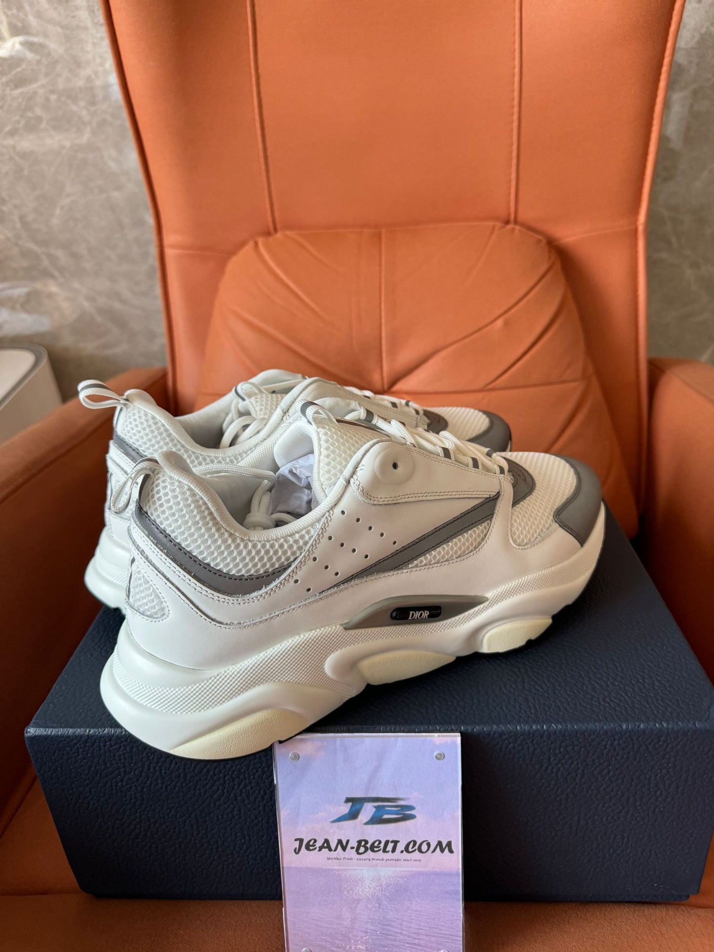 Tênis Dior B22 em malha e couro – branco/cinza