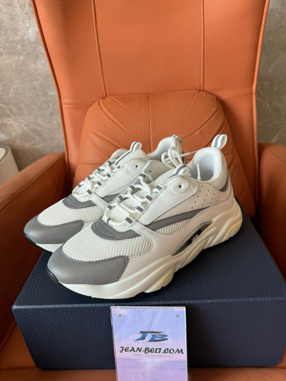 Tênis Dior B22 em malha e couro – branco/cinza