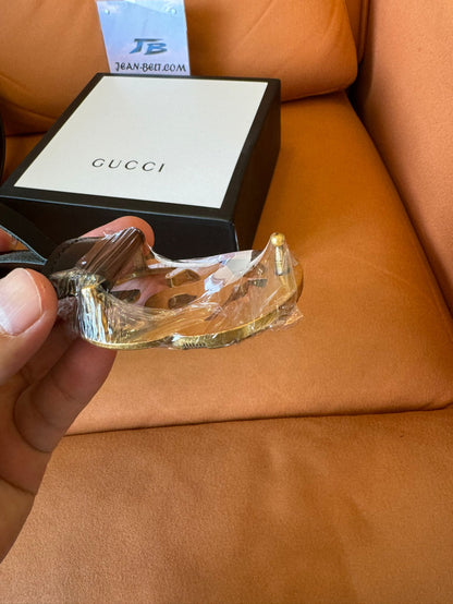 Cinturón de piel Gucci con hebilla de serpiente de latón antiguo
