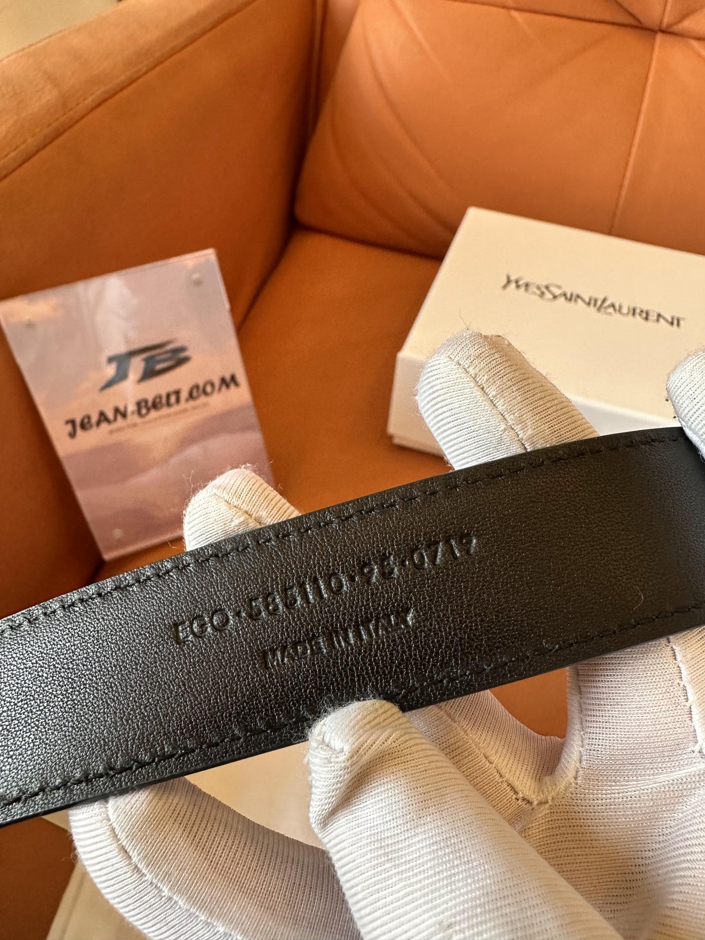 Saint Laurent crocodile-embossed leather belt with gold YSL buckle