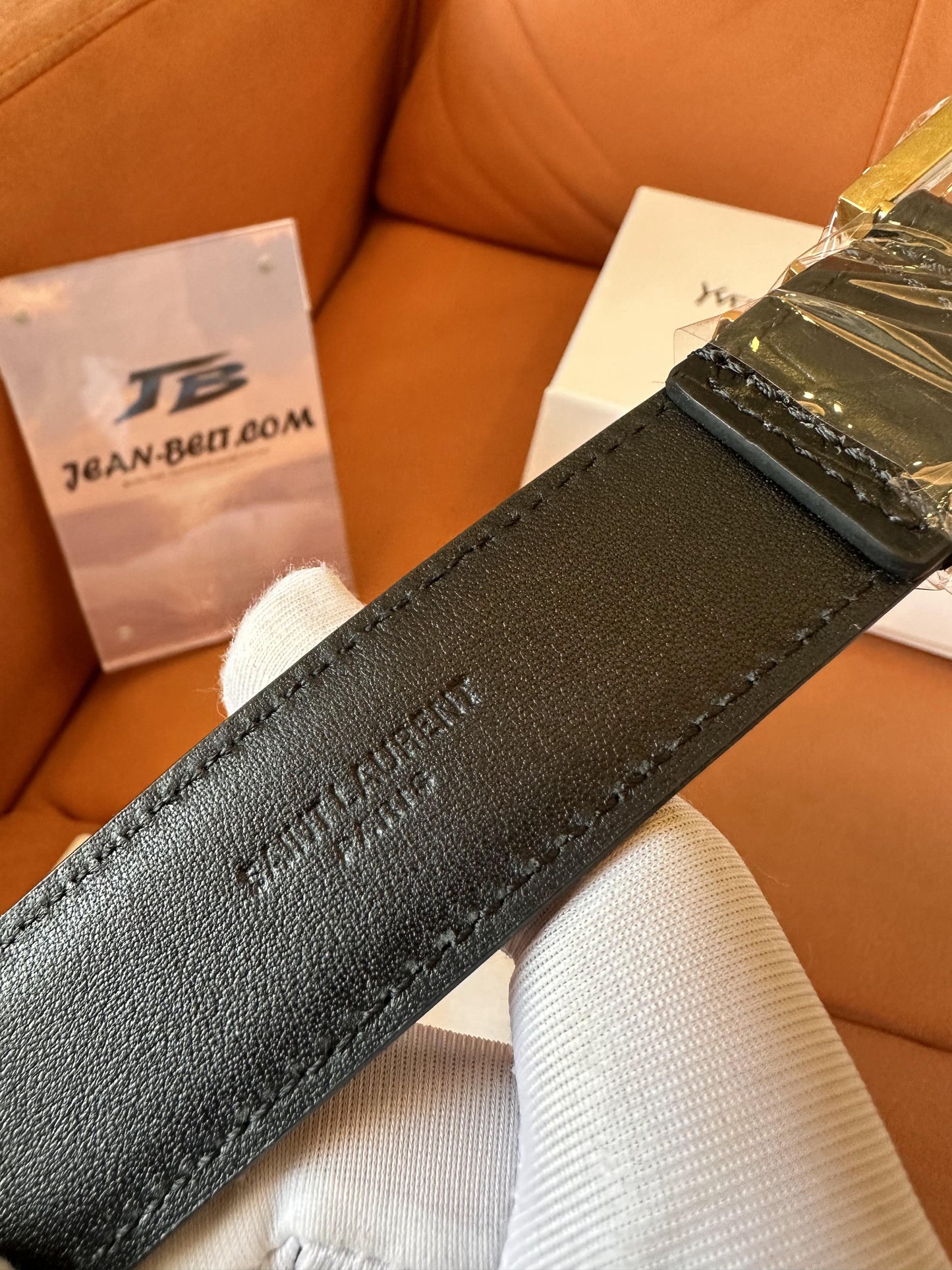 Saint Laurent crocodile-embossed leather belt with gold YSL buckle