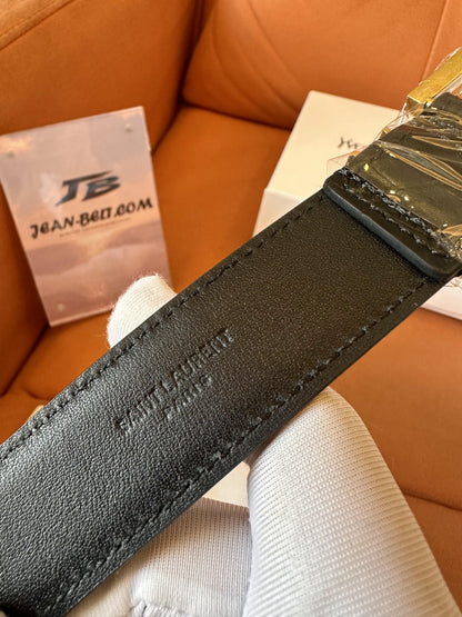 Saint Laurent crocodile-embossed leather belt with gold YSL buckle