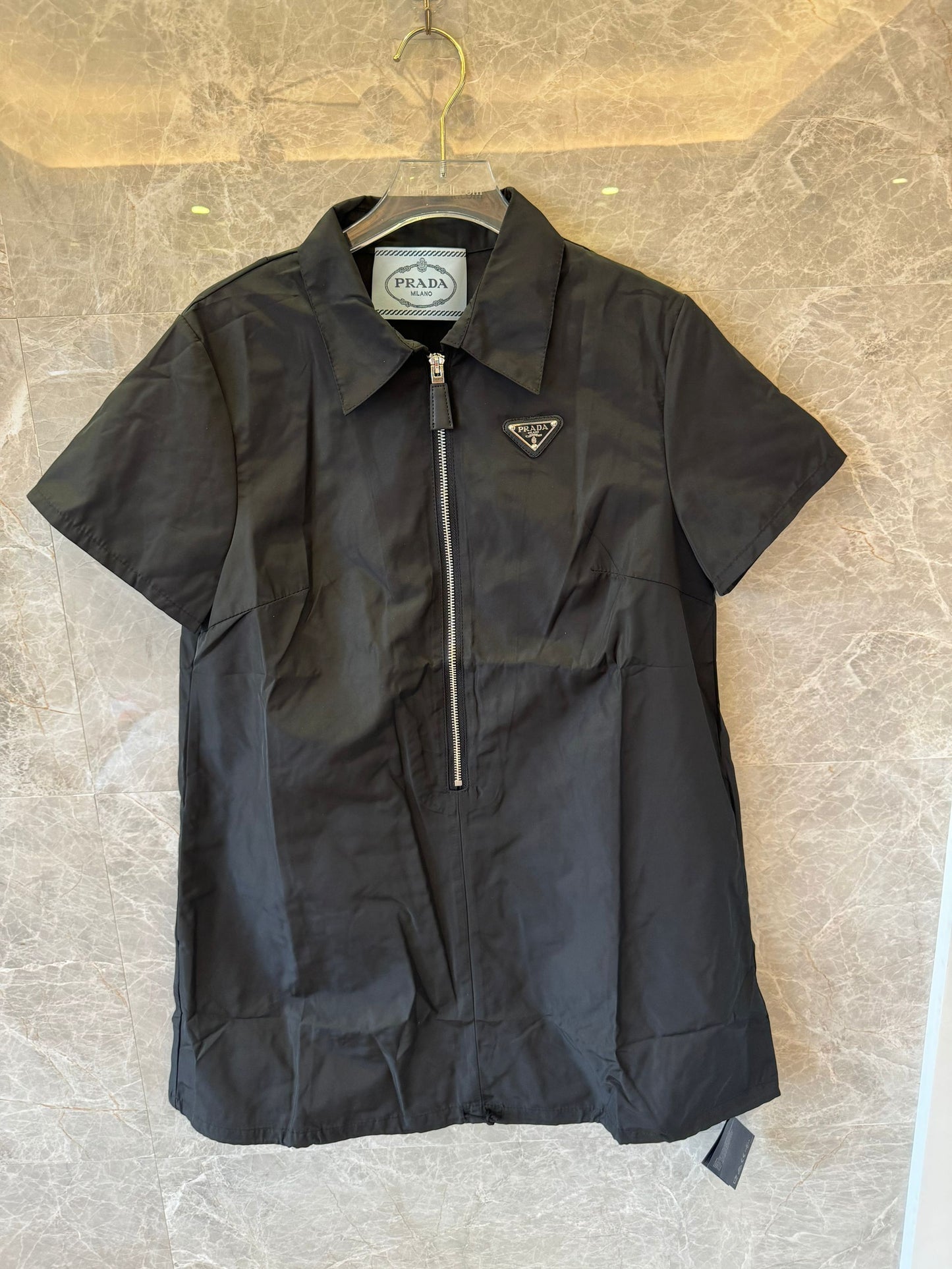 Prada black nylon short sleeve shirt dress