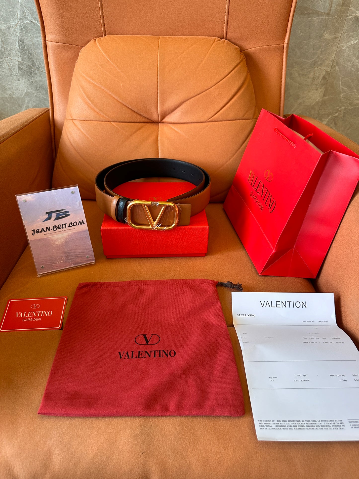 Valentino Garavani Cinturón VLOGO de piel reversible - camel