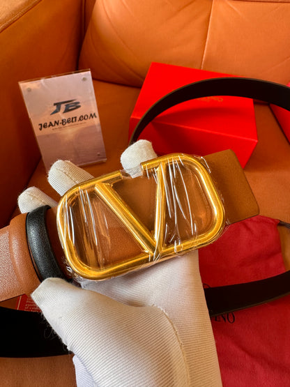 Valentino Garavani Cinturón VLOGO de piel reversible - camel