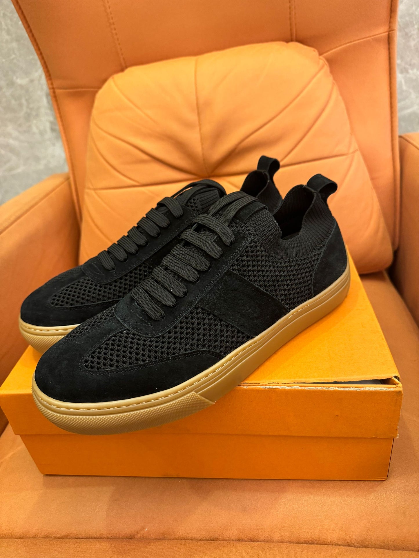 Tod's men's black mesh suede sneakers