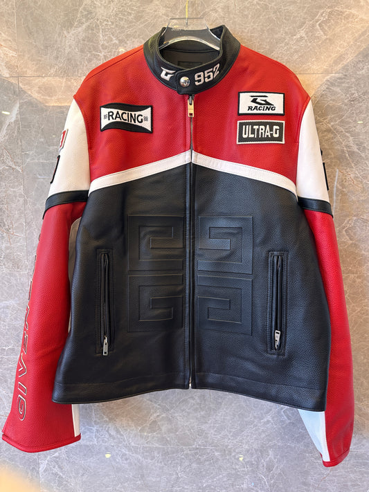 Jaqueta de couro de corrida Givenchy - design ousado em vermelho e preto