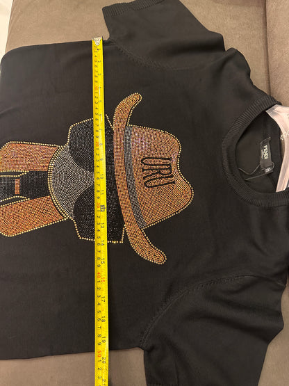 Camiseta negra con gráfico de diamantes de imitación de Fendi