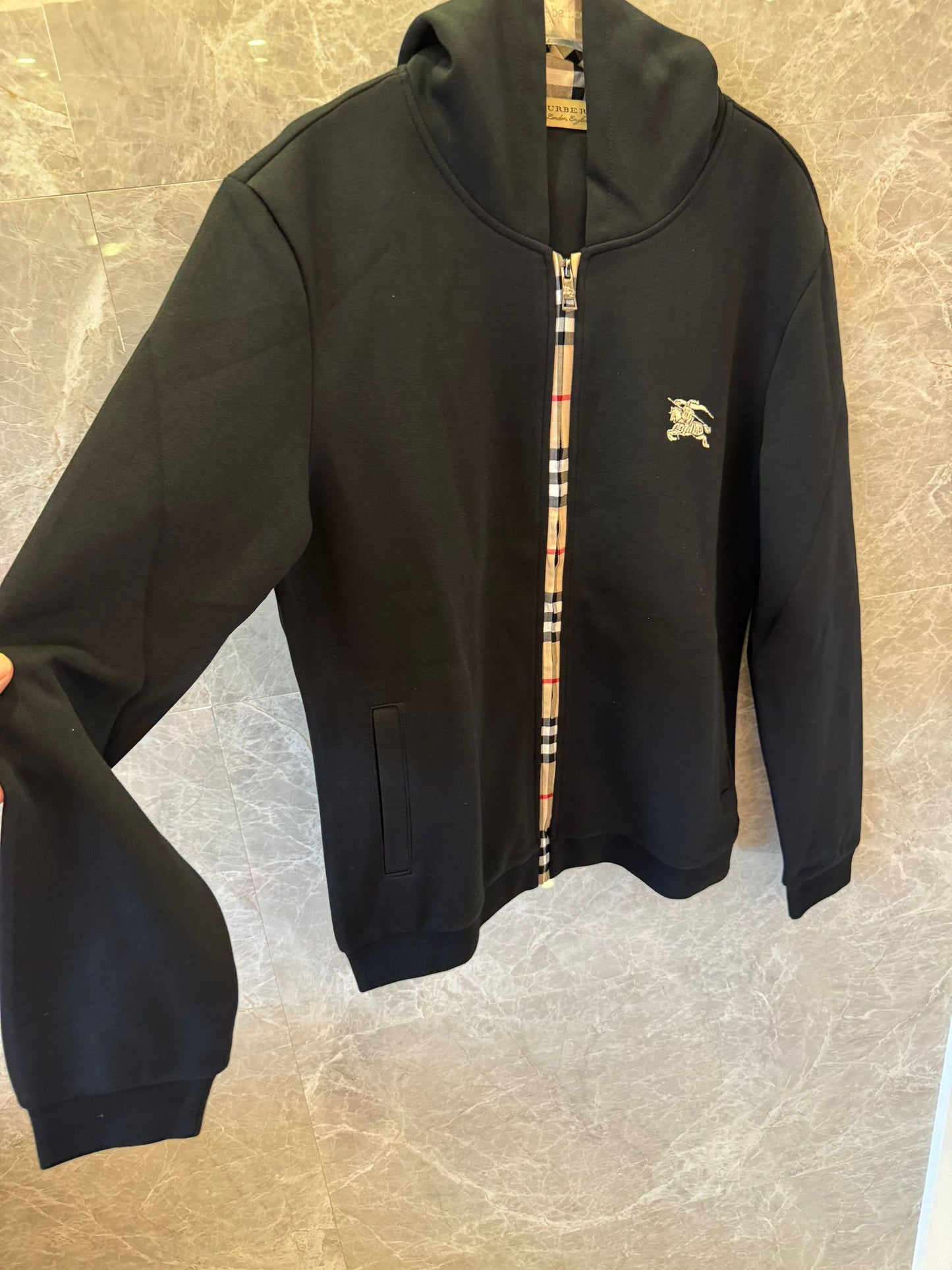 Burberry Classic Hoodie with Plaid Trim