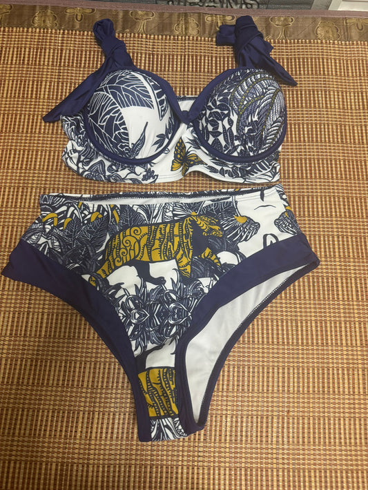 Luxury printed two-piece swimsuit bikini with adjustable tie straps