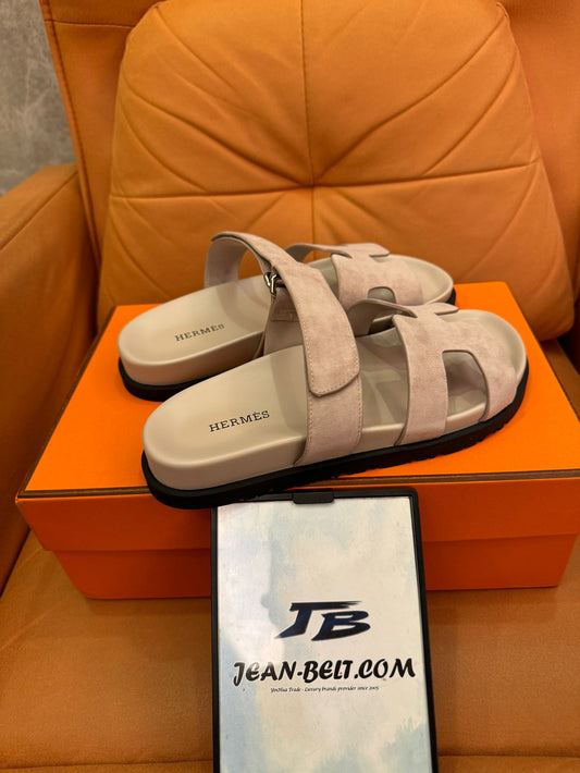 Sandalias Hermès Chypre de ante en beige