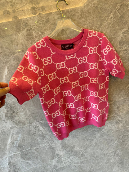 Top de punto con monograma GG rosa para mujer de Gucci