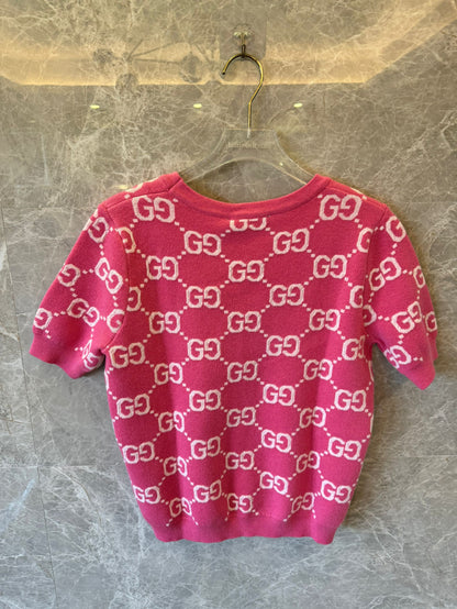 Top de punto con monograma GG rosa para mujer de Gucci