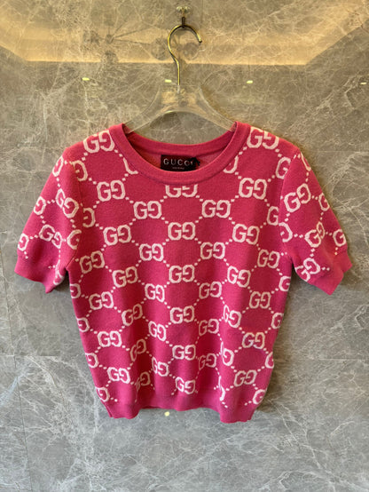 Top de punto con monograma GG rosa para mujer de Gucci