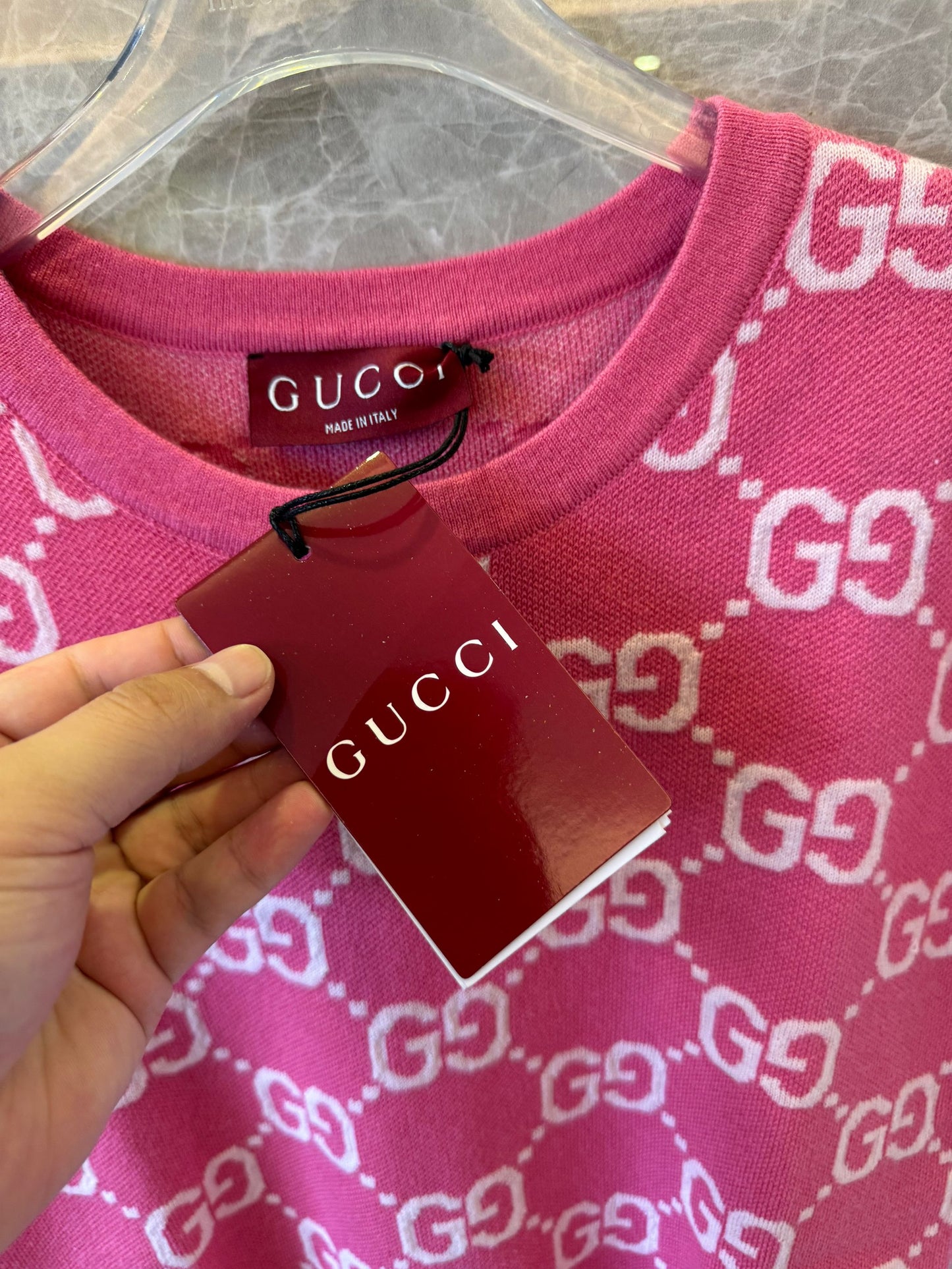 Top de punto con monograma GG rosa para mujer de Gucci