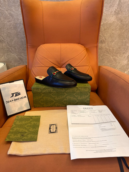 Mulas de couro Gucci Princetown com detalhe de teia