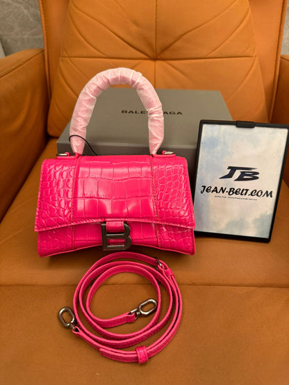 Balenciaga Hourglass Top Handle Bag in Crocodile Embossed Pink Leather