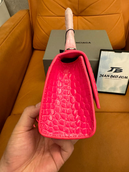 Balenciaga Hourglass Top Handle Bag in Crocodile Embossed Pink Leather