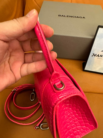 Balenciaga Hourglass Top Handle Bag in Crocodile Embossed Pink Leather