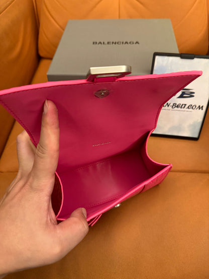 Balenciaga Hourglass Top Handle Bag in Crocodile Embossed Pink Leather