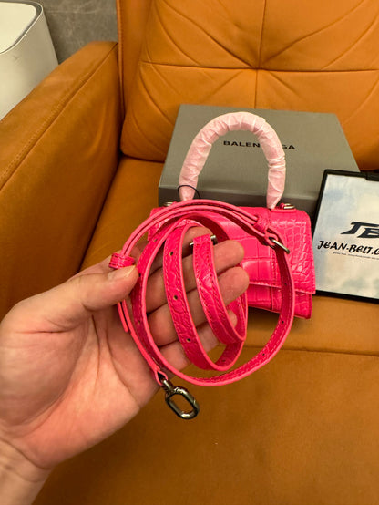 Balenciaga Hourglass Top Handle Bag in Crocodile Embossed Pink Leather