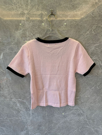 Chanel Pink Knit Short-Sleeve Sweater