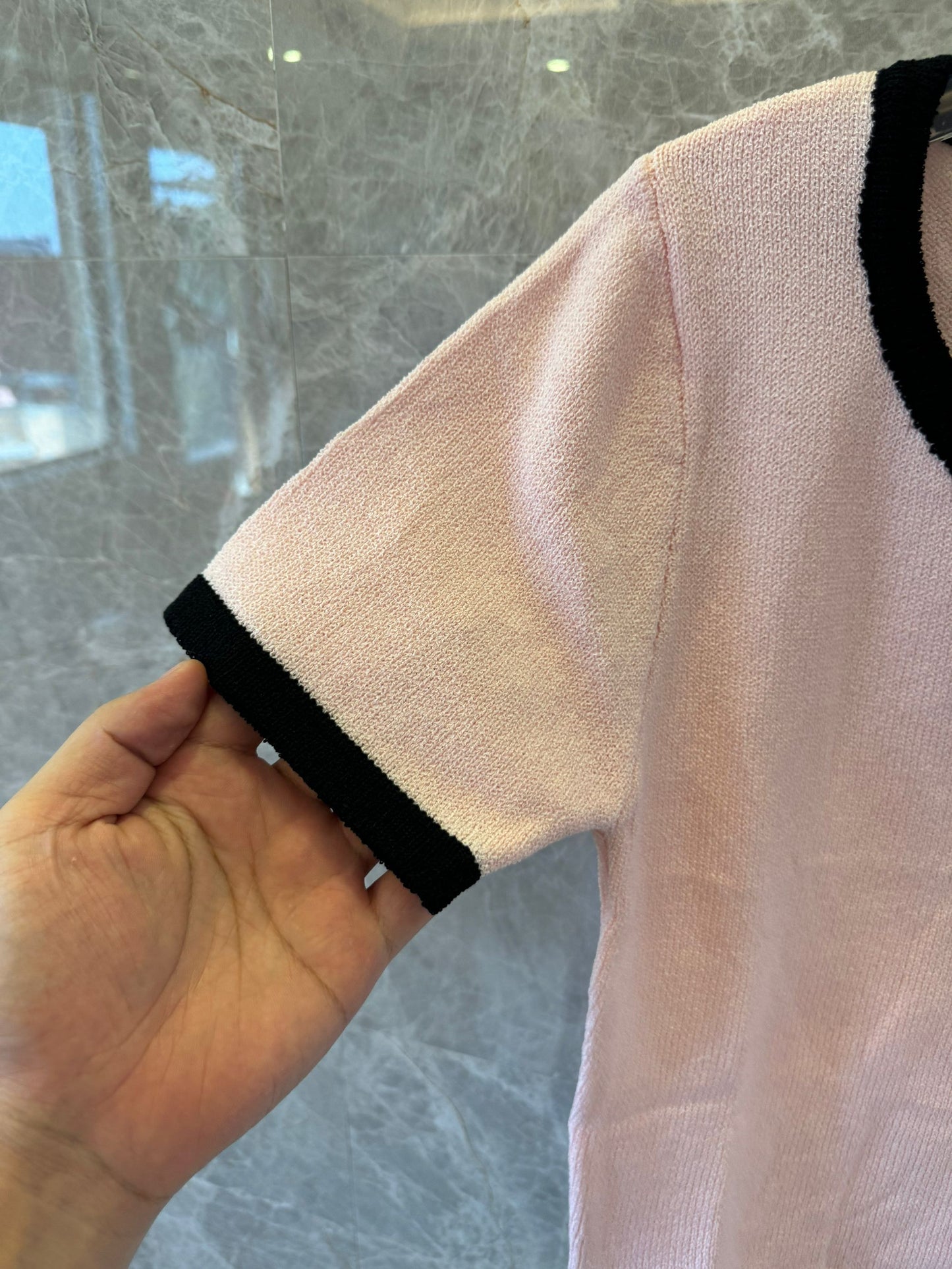 Chanel Pink Knit Short-Sleeve Sweater